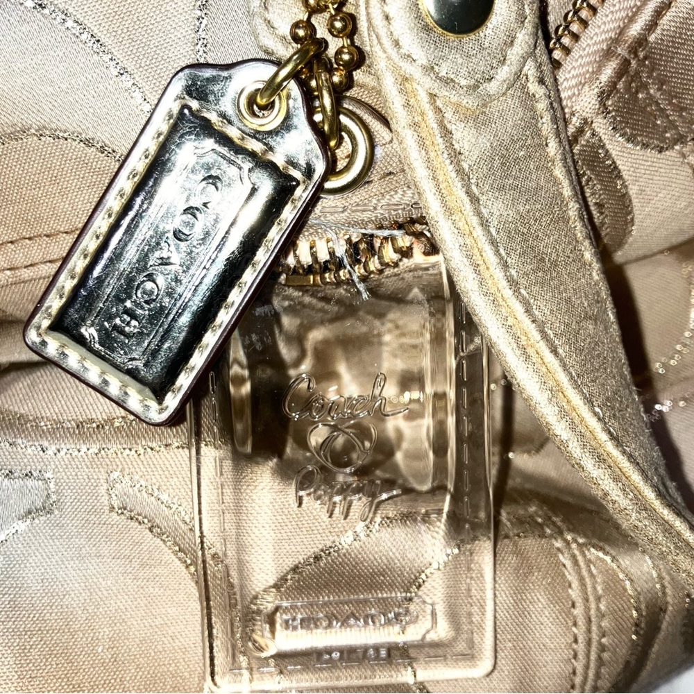 VTG Y2K COACH Poppy Glam Tote Bag in Gold Metallic Beige Clear Hang Tag 17890 - Picture 11 of 16